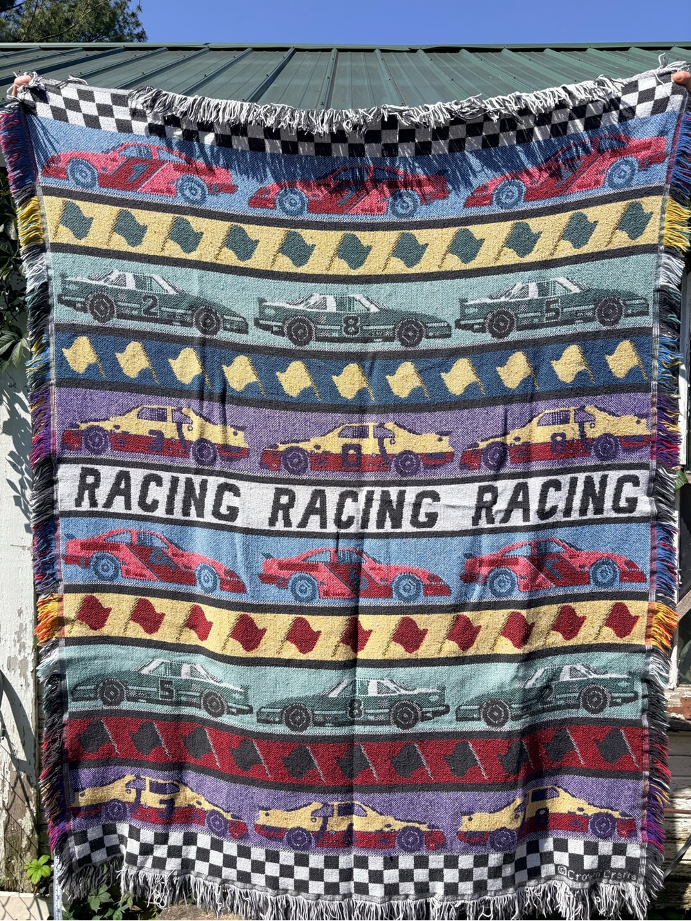 Racing Print Woven Cotton Throw Blanket - Multicolor